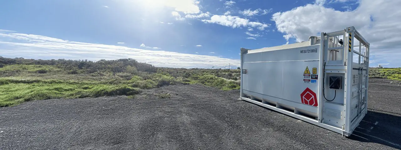 TransTank portable fuel tank positioned on-site, providing secure diesel storage and efficient refuelling for construction equipment.