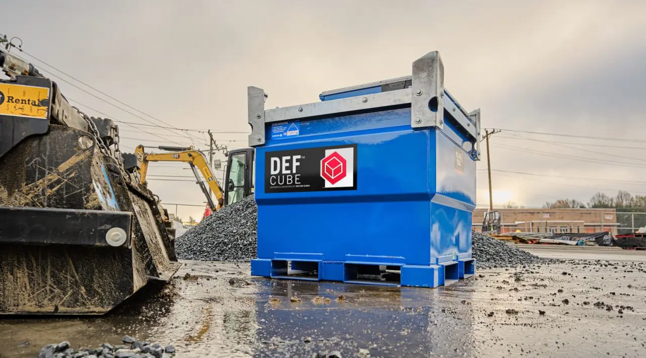 DEF tank positioned on-site, providing secure AdBlue storage and supporting emissions control for diesel-powered equipment.